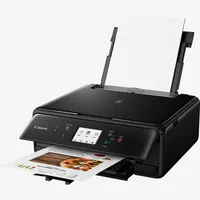 Multifonction 3-en-1 Canon PIXMA TS6250, Noir Produit Vue avant inclinée, montrant le bac à papier déplié et le support papier