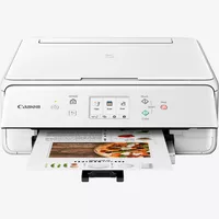 Canon PIXMA TS6251 All-In-One inkjet printer, White Product Front View With Paper Tray Out