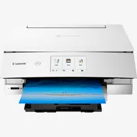 Imprimante photo multifonction Canon PIXMA TS8251, Blanc Produit Vue avant, montrant le bac à papier déplié