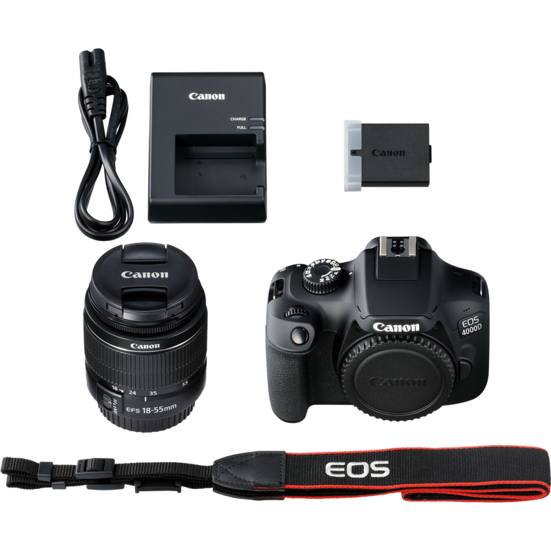 Canon EOS 4000D + Objectif EF-S 18-55mm III Produits Contenu de la boîte