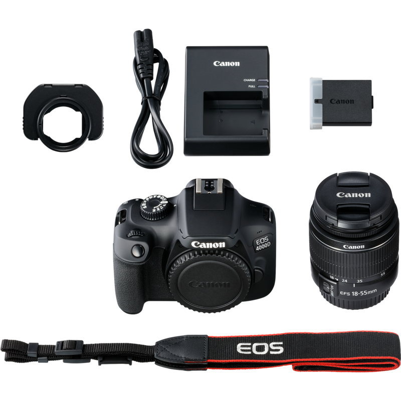 Canon EOS 4000D Body + EF-S 18-55mm IS II Lens Product What's In The Box