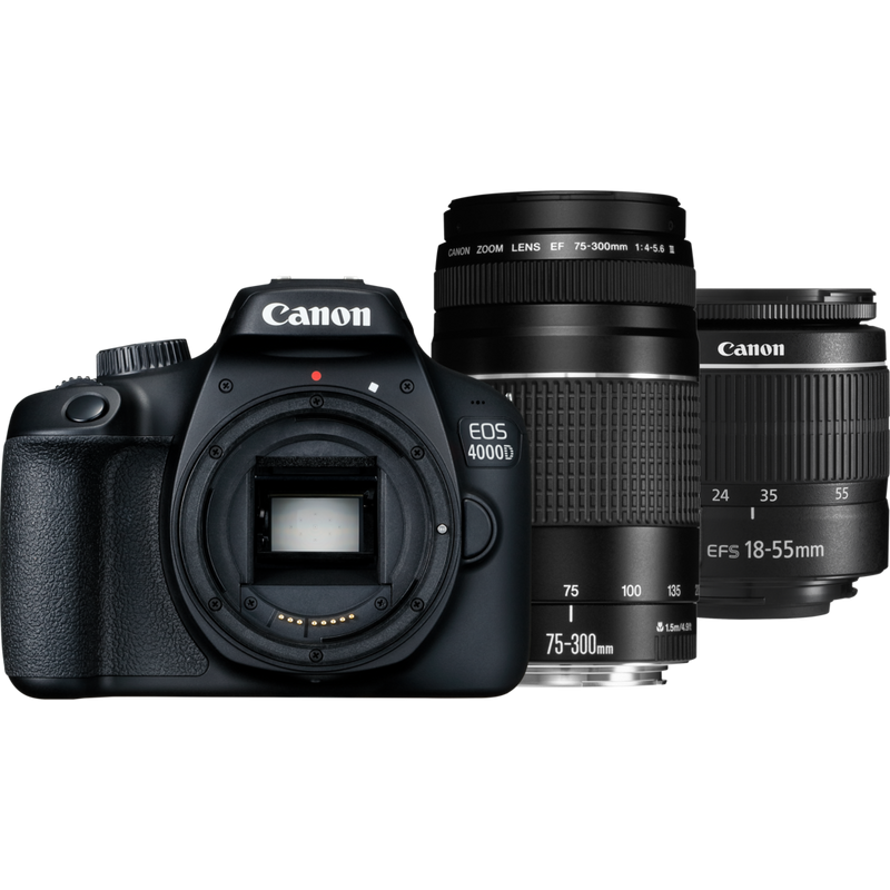 Comprar Corpo da Canon EOS 4000D + EF-S 18-55mm III + EF-S 75-300mm III em Câmaras Wi-Fi — Loja Canon Portugal foto