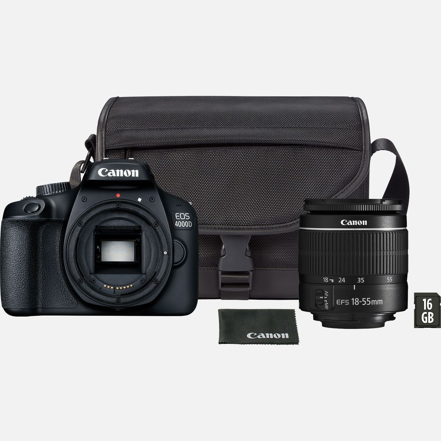  Canon EOS 4000D DSLR Camera with 18-55mm Lens + EOS Bag +  Sandisk Ultra 64GB Card + Cleaning Set and More (International Model)  (Renewed) : Electronics