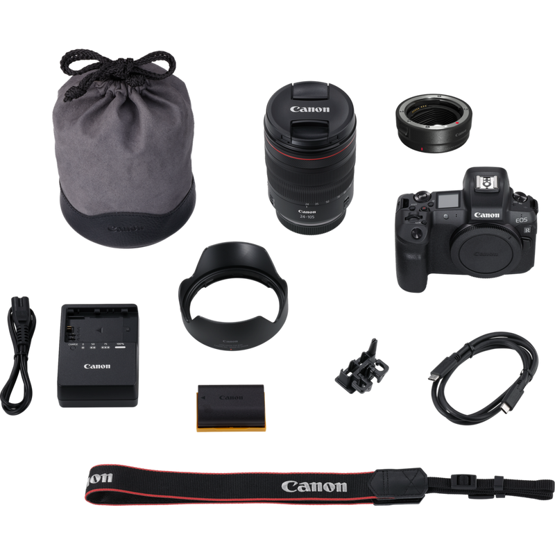 Canon EOS R Body + RF 24-105mm F4L IS USM Lens + Mount Adapter EF-EOS R Product What's in the Box