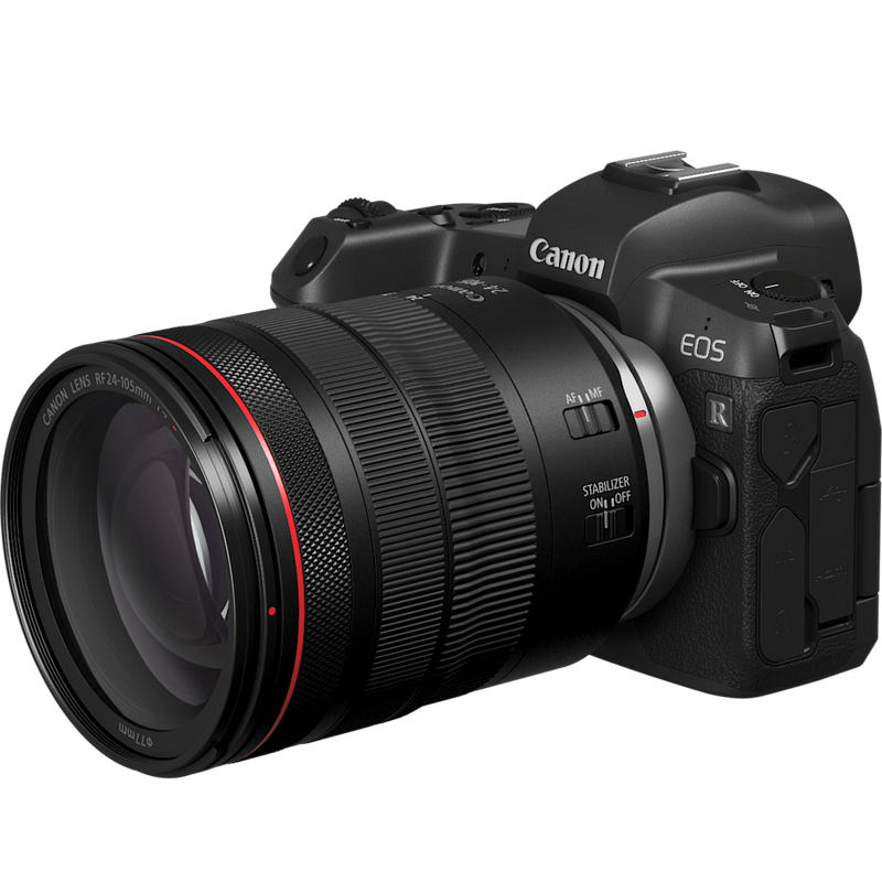 Canon EOS R Body + RF 24-105mm F4L IS USM Lens + Mount Adapter EF-EOS R Product Diagonal View