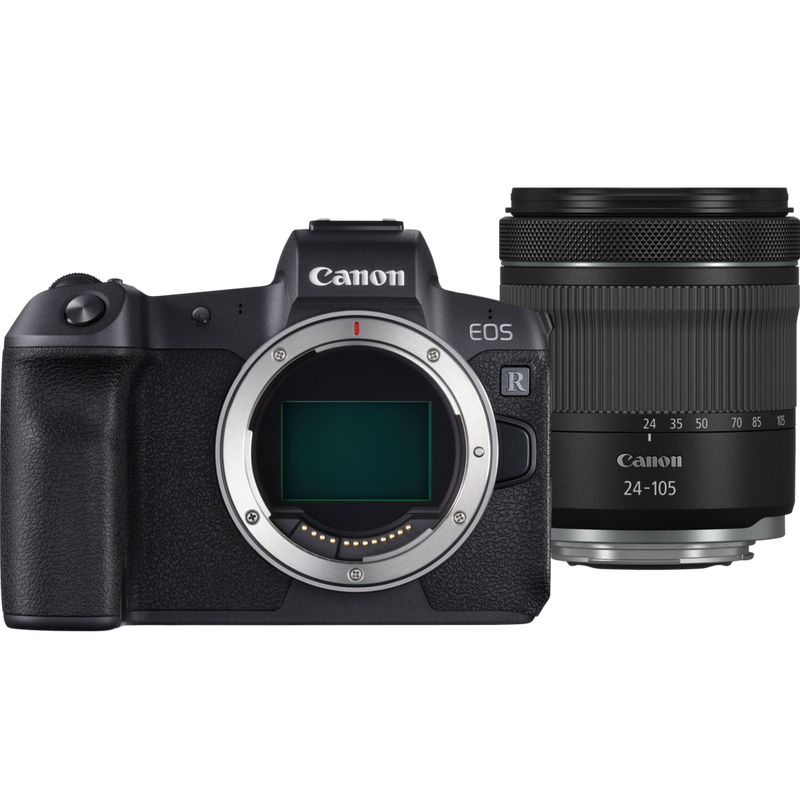 Boîtier Canon EOS R + objectif RF 24-105mm F4-7.1 IS STM Produits Vue avant du contenu du kit