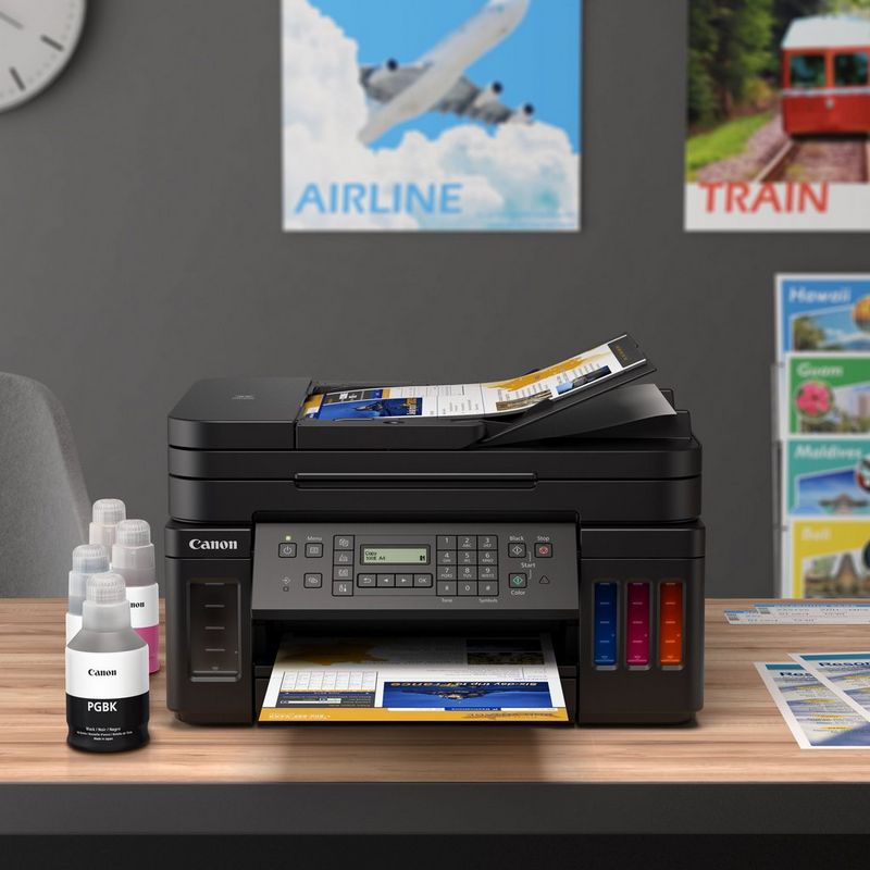Canon PIXMA G7040 Refillable MegaTank Inkjet Printer Kept On A Table With Paper Tray Out