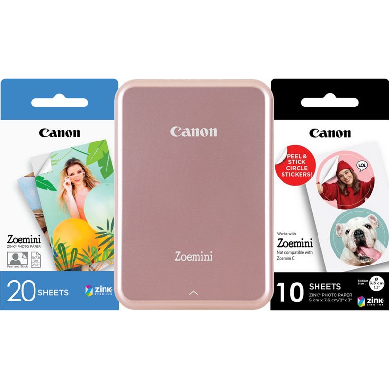 Imprimante photo couleur portable Canon Zoemini, noir + papier photo 5 x  7,6 cm (20 feuilles) + autocollant rond (10 feuilles) in Fin de Série at