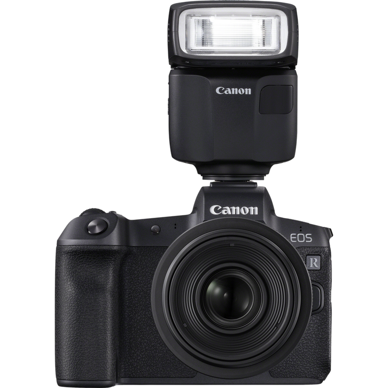 Canon Speedlite EL-100 Blitzgerät Produkt Vorderansicht bei Anbringung an eine Kamera