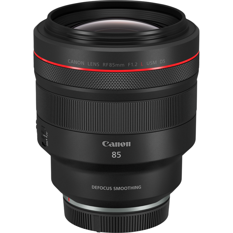 Canon RF 85mm F1.2L USM DS Lens Product Diagonal Top-Down View with the Dust Cap