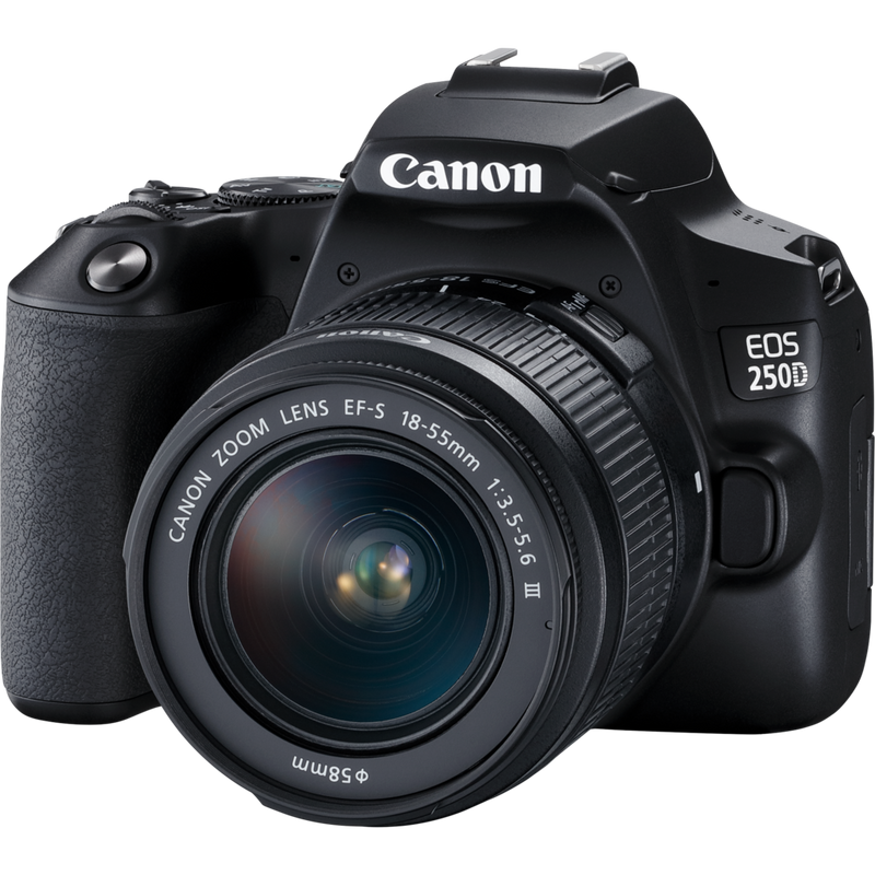 Canon EOS 250D Black + EF-S 18-55mm f/3.5-5.6 III Lens Product Front View