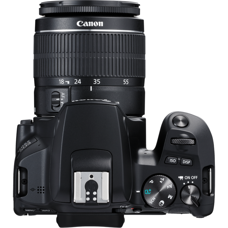 Canon EOS 250D Black + EF-S 18-55mm f/3.5-5.6 III Lens Product Top View