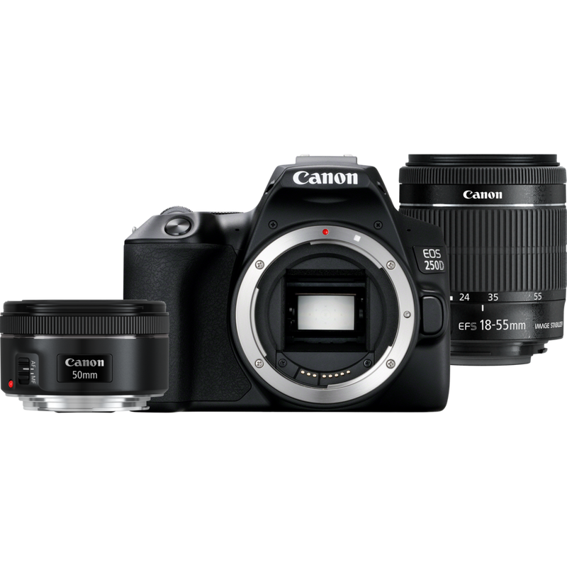 Canon EOS 250D, Black + EF-S 18-55mm f/4-5.6 IS STM + EF 50mm f/1.8 STM Lens