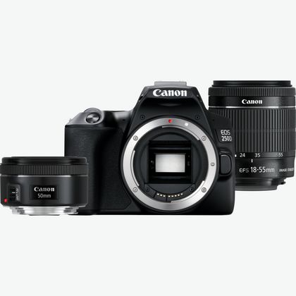 Image of Canon EOS 250D, Black + EF-S 18-55mm f/4-5.6 IS STM + EF 50mm f/1.8 STM Lens