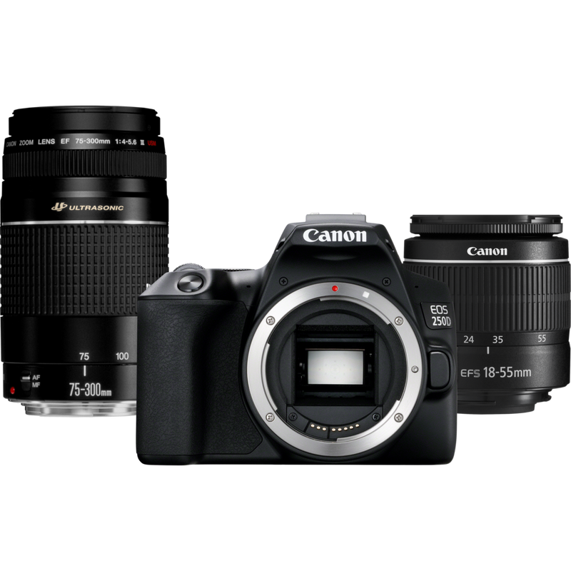 

Canon EOS 250D, Black + EF-S 18-55mm f/3.5-5.6 III+ EF 75-300mm f/4-5.6 III Lens