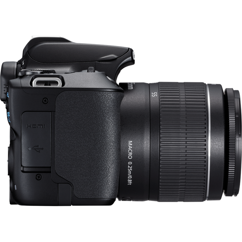 Canon EOS 250D, Black + EF-S 18-55mm f/3.5-5.6 III+ EF 75-300mm f/4-5.6 III Lens Product Right View