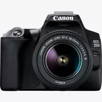 Canon EOS 250D, Black + EF-S 18-55mm f/3.5-5.6 III+ EF 75-300mm f/4-5.6 III Lens Product Front View