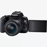 Canon EOS 250D, Black + EF-S 18-55mm f/3.5-5.6 III+ EF 75-300mm f/4-5.6 III Lens Product Front View With Open Screen