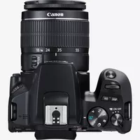 Canon EOS 250D, Black + EF-S 18-55mm f/3.5-5.6 III+ EF 75-300mm f/4-5.6 III Lens Product Top View