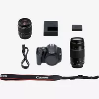 Canon EOS 250D, Black + EF-S 18-55mm f/3.5-5.6 III+ EF 75-300mm f/4-5.6 III Lens Product What's In The Box
