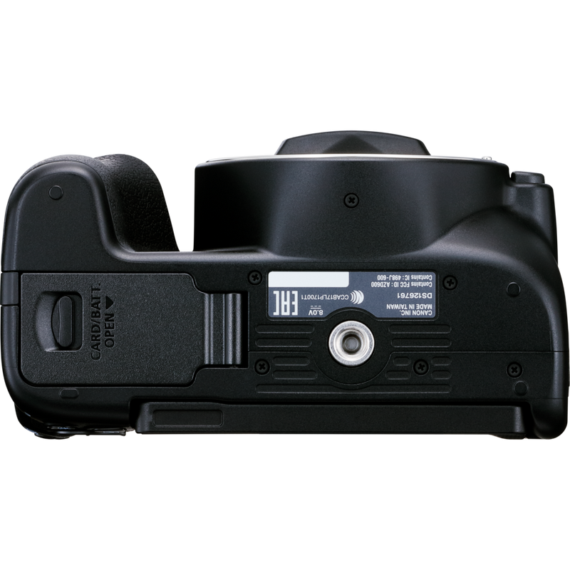 Canon EOS 250D negra + objetivo EF-S 18-135mm f/3.5-5.6 IS STM Producto Vista inferior