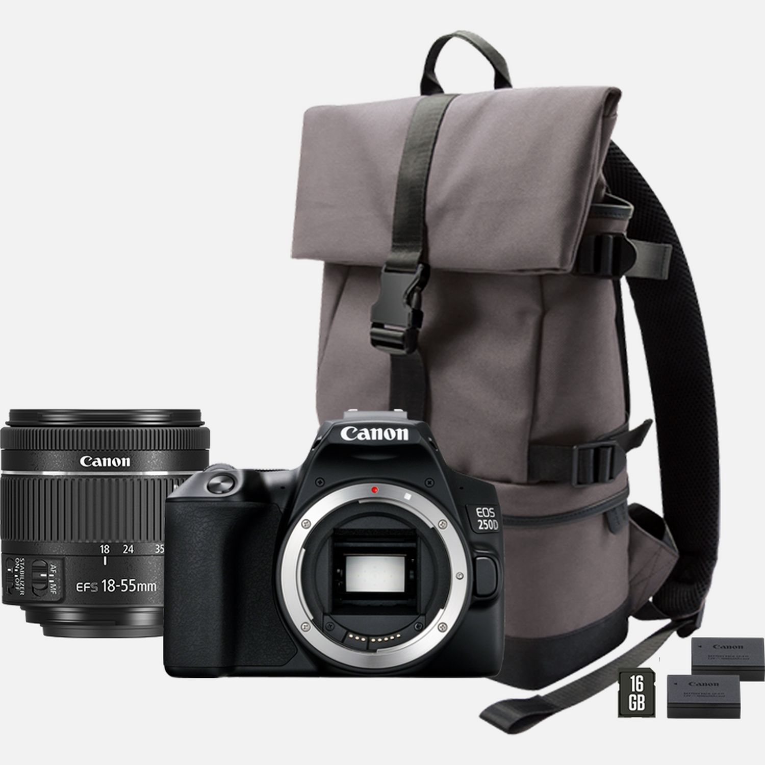 Appareil photo Canon Appareil photo reflex EOS 250D, noir + objectif EF-S 18-55mm f/4-5.6 IS STM + batterie de rechange