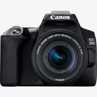 Canon EOS 250D, Black + 18-55mm f/4-5.6 IS STM Lens Black + Backpack + SD Card + Spare Battery Product Front View