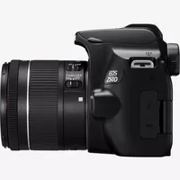 Canon EOS 250D, Black + 18-55mm f/4-5.6 IS STM Lens Black + Backpack + SD Card + Spare Battery Product Left View