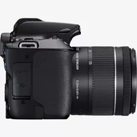 Canon EOS 250D, Black + 18-55mm f/4-5.6 IS STM Lens Black + Backpack + SD Card + Spare Battery Product Right View