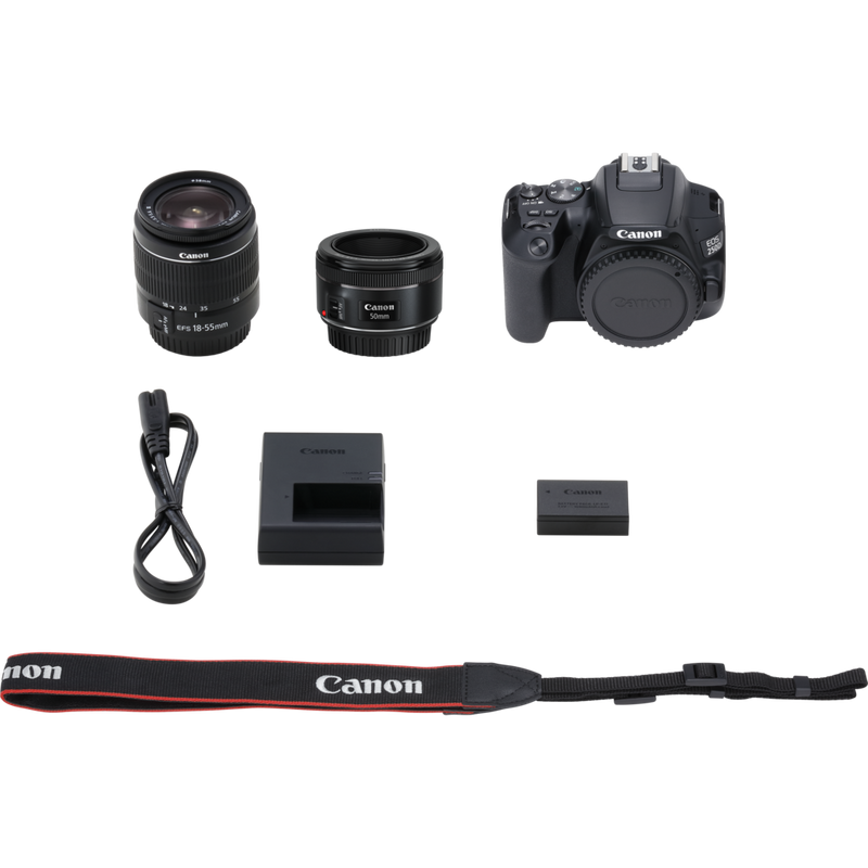 Canon EOS 250D, White + EF-S 18-55mm f/4-5.6 IS STM Lens Woman Holding Camera