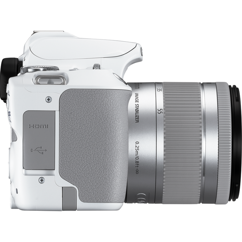 Canon EOS 250D, White + EF-S 18-55mm f/4-5.6 IS STM Lens Product Right View