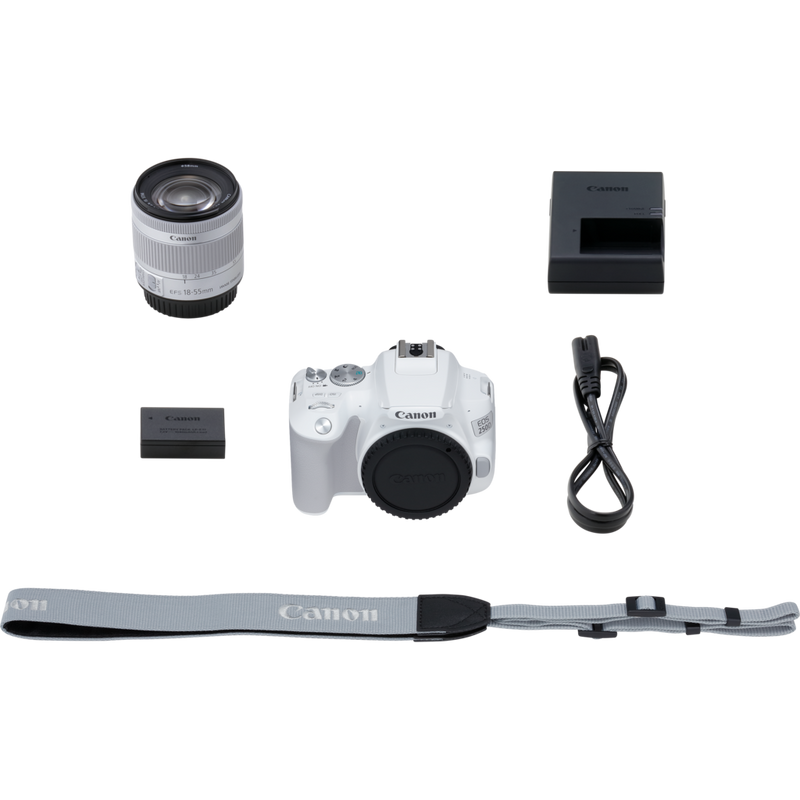 Canon EOS 250D, White + EF-S 18-55mm f/4-5.6 IS STM Lens Product What's In The Box