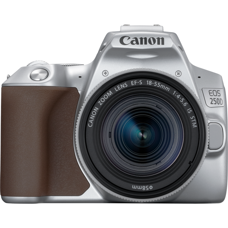 Canon EOS 250D Body, Silver + EF-S 18-55mm f/4-5.6 IS STM Lens Product Front View