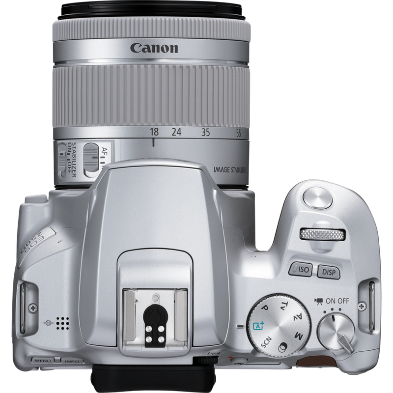 Canon EOS 250D Body, Silver + EF-S 18-55mm f/4-5.6 IS STM Lens Product Top View
