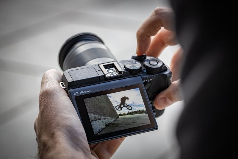 Canon EOS M6 Mark II Interchangeable Lens Video Conferencing Kit Taking a Shot Using the Tilt-Up Screen
