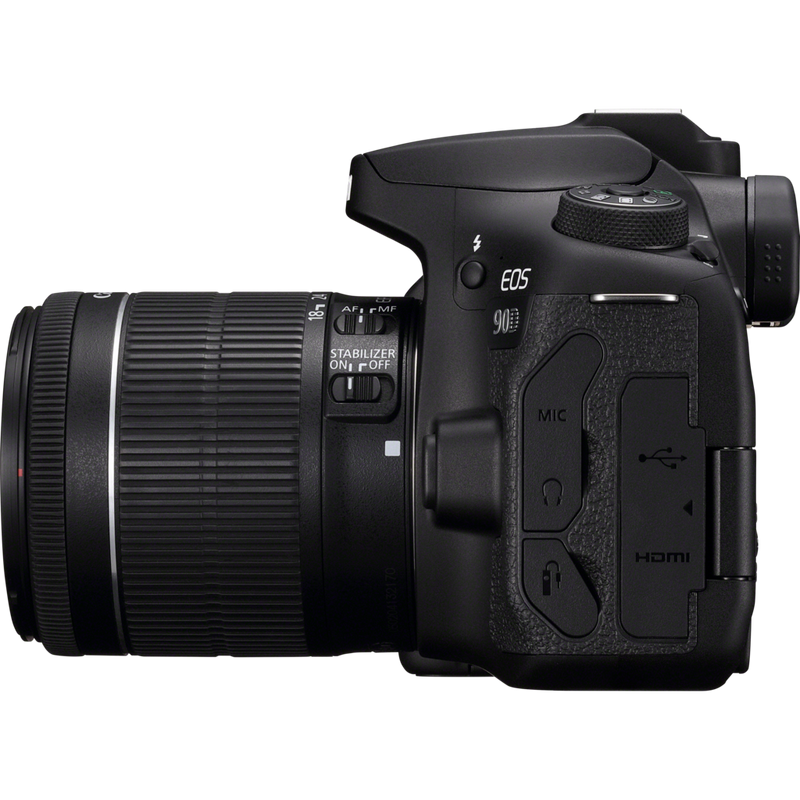 Canon EOS 90D + EF-S 18-55mm IS STM + EF 70-300mm IS II USM + Rucksack + SD-Karte Produkt Ansicht von rechts