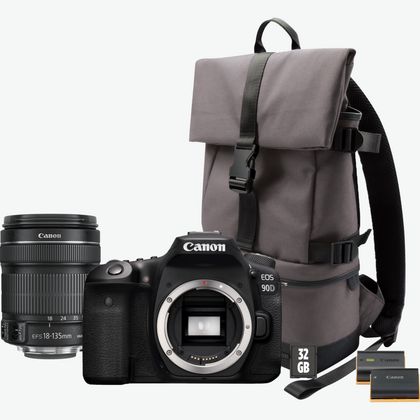 Image of Canon EOS 90D Camera + EF-S 18-135mm IS USM Lens + Backpack + SD card + Spare Battery