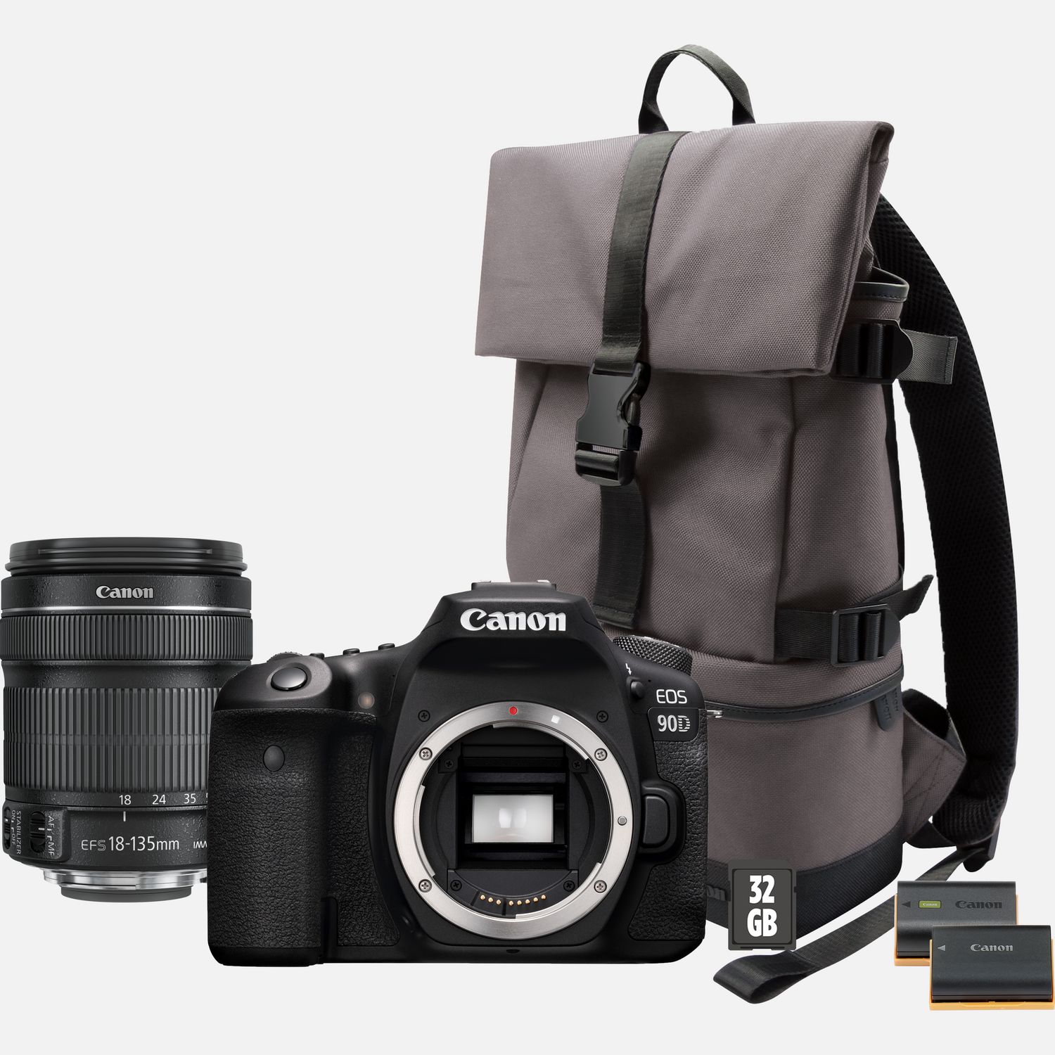 Appareil photo Canon Appareil photo reflex EOS 90D + objectif EF-S 18-135mm IS USM + sac à dos + carte SD + batterie de rechange