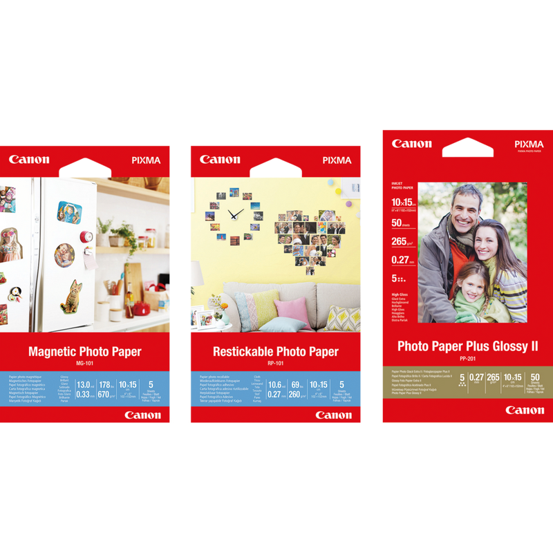 Canon Kreativ-Kit – 3 Papiersorten Produkt Vorderansicht aller Papiersorten