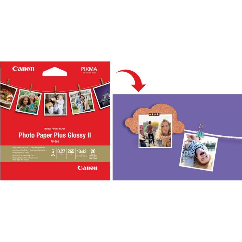 Canon Kreativ-Kit – 5 Papiersorten Produkt Vorderansicht des Glanzpapiers in Größe 13 x 13 cm