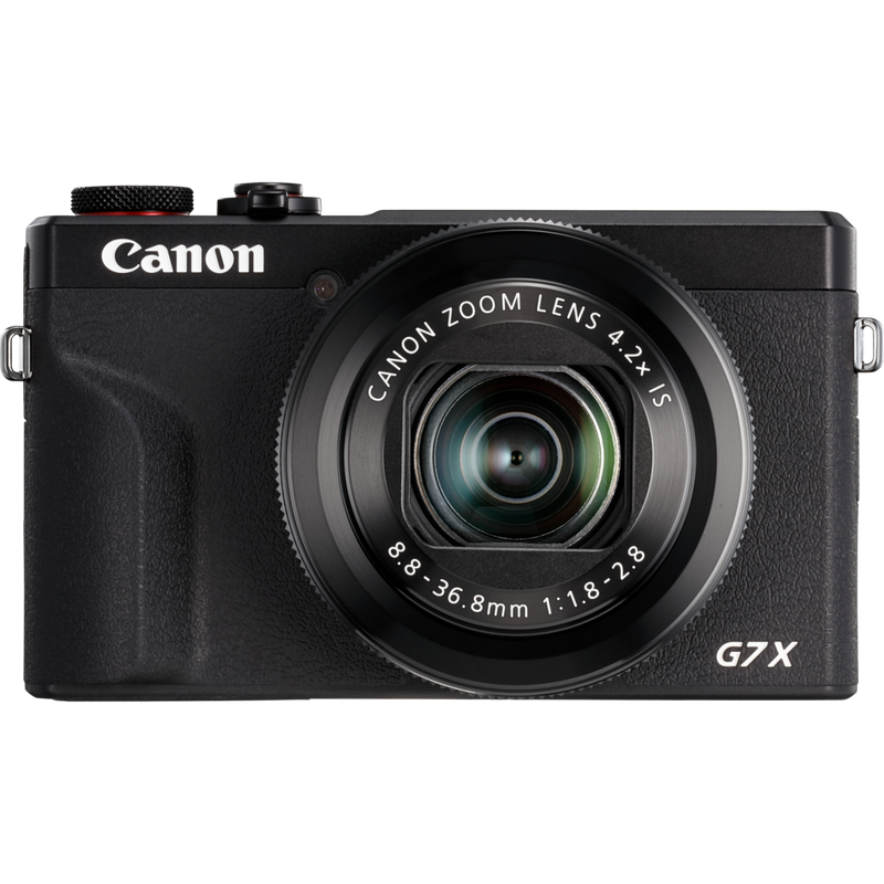 Vista frontal de producto del kit para vloggers premium de Canon PowerShot G7 X Mark III, negro