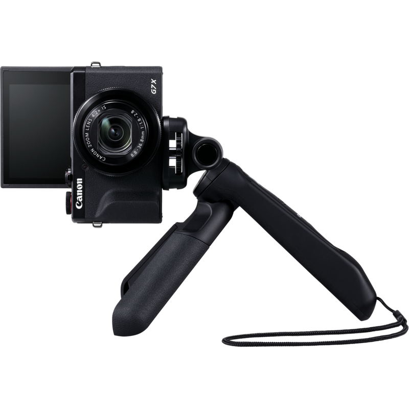 Cámara montada en un trípode del kit para vloggers premium de Canon PowerShot G7 X Mark III, negro