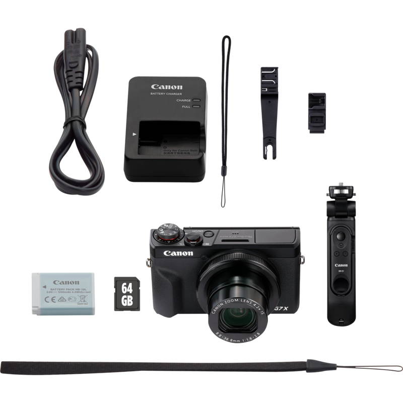 Contenido del embalaje del kit para vloggers premium de Canon PowerShot G7 X Mark III, negro