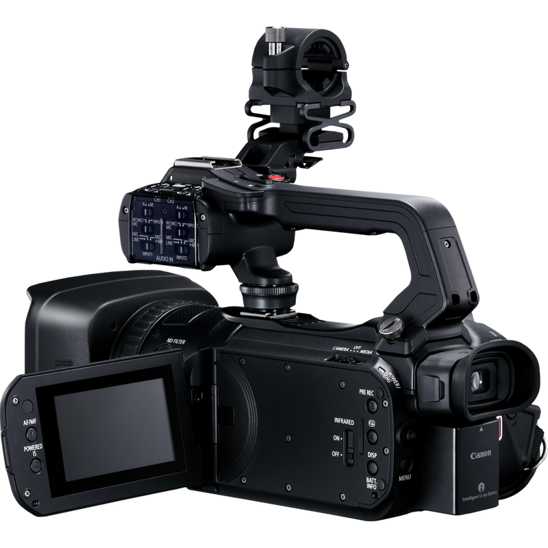 Canon XA55 Camcorder Product Back Left View with Flipped Screen