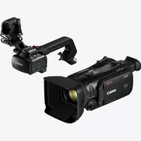 Videocámara XA50 de Canon Producto Vista superior derecha y la unidad del asa al lado