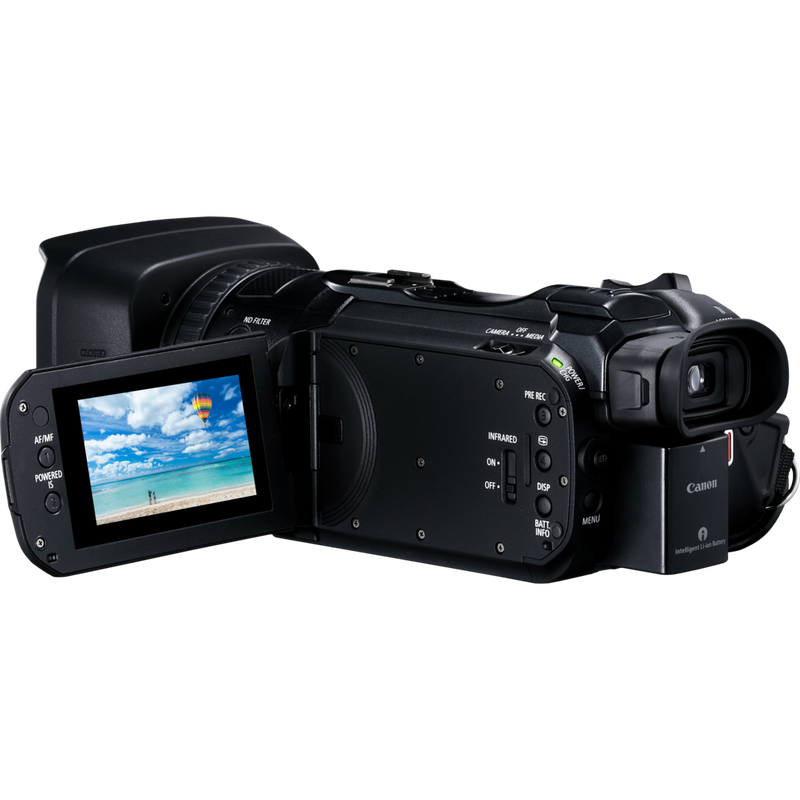 Canon LEGRIA HF G60 Camcorder Product Back Left View with Flipped Screen