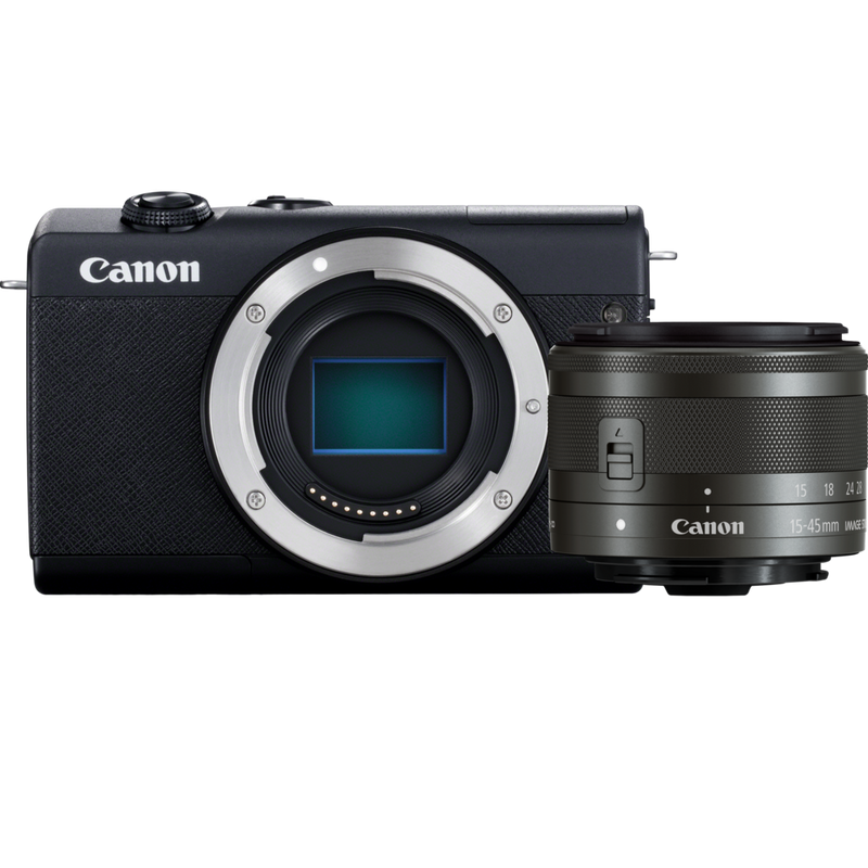 Canon EOS M200 + EF-M 15-45mm Lens + Backpack + SD card Product Front View of the Kit Content