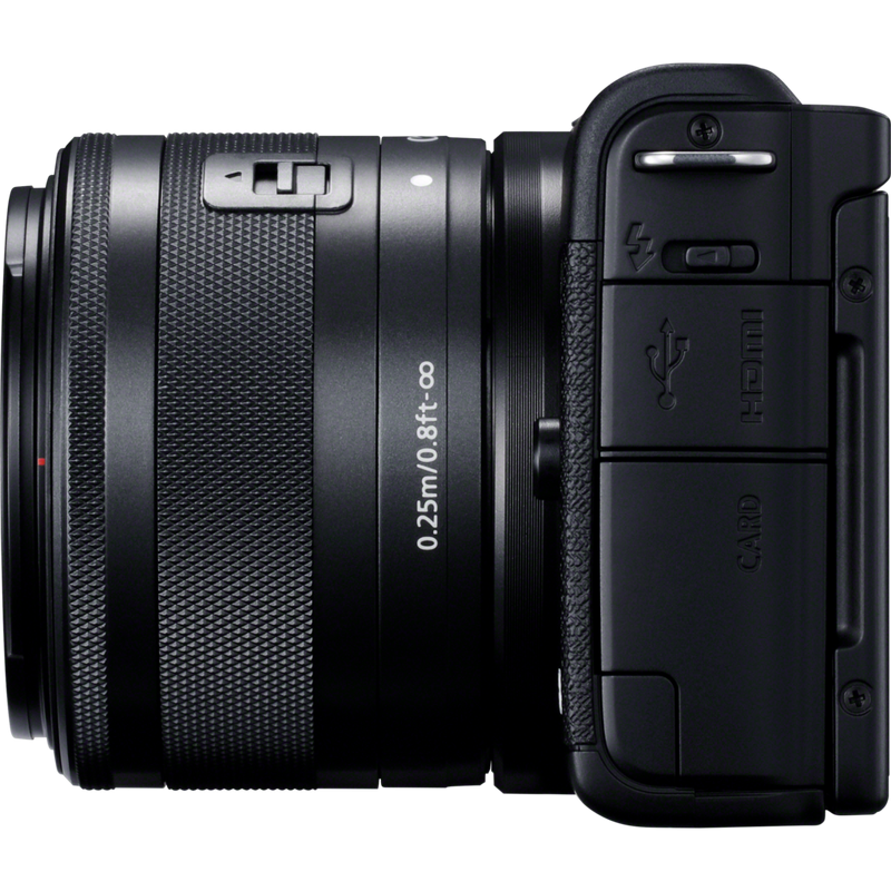 Canon EOS M200 Interchangeable Lens Live Streaming Kit Product Left View with the Lens