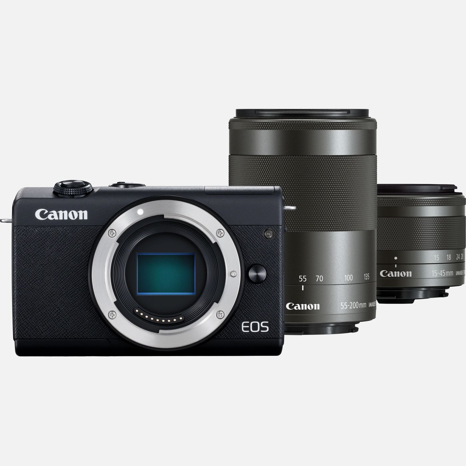 Appareil photo hybride - Boîtier de Caméra Canon EOS M200 noir avec objectifs EF-M 15-45mm et EF-M 55-200mm