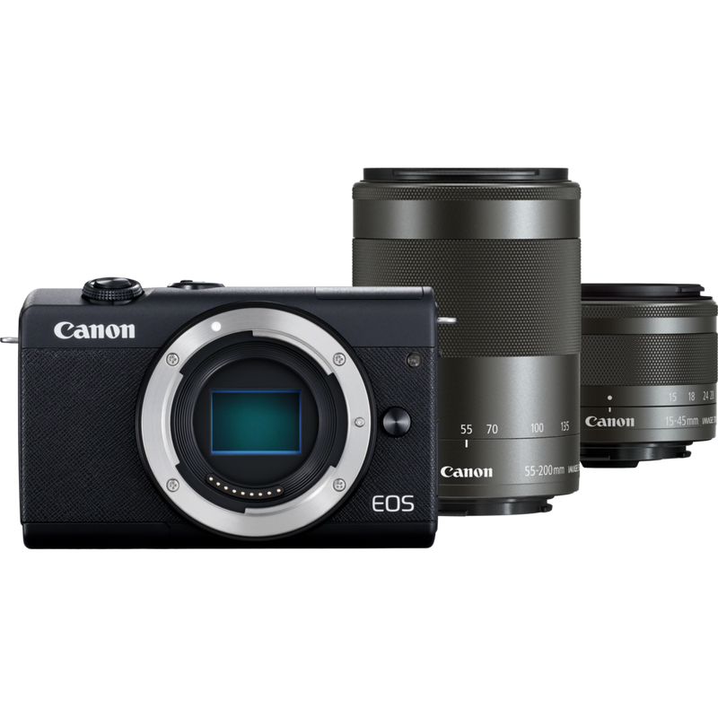 Comprar Corpo Canon EOS M200, Preto + Objetivas EF-M 15-45mm + EF-M 55-200mm em Câmaras Wi-Fi — Loja Canon Portugal